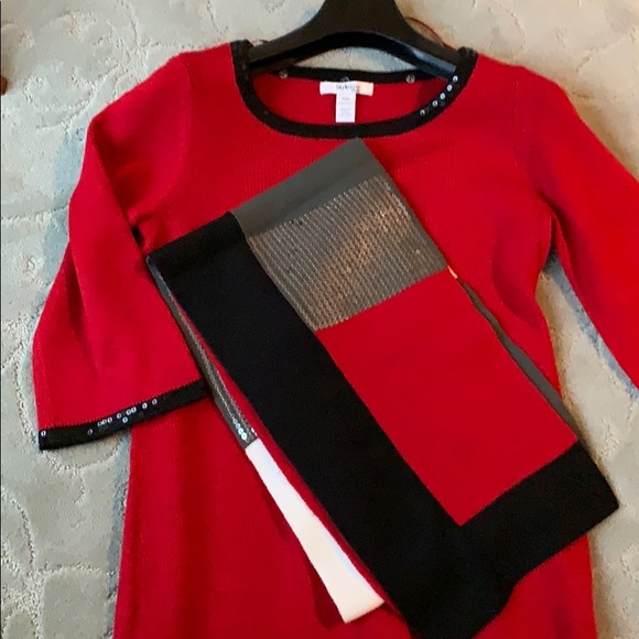 Style & Co. Sequined Red Sweater Tunic & Scarf set Petite Medium - Picture 3 of 13